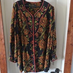 Bob Mackie Black and Orange Floral Blouse